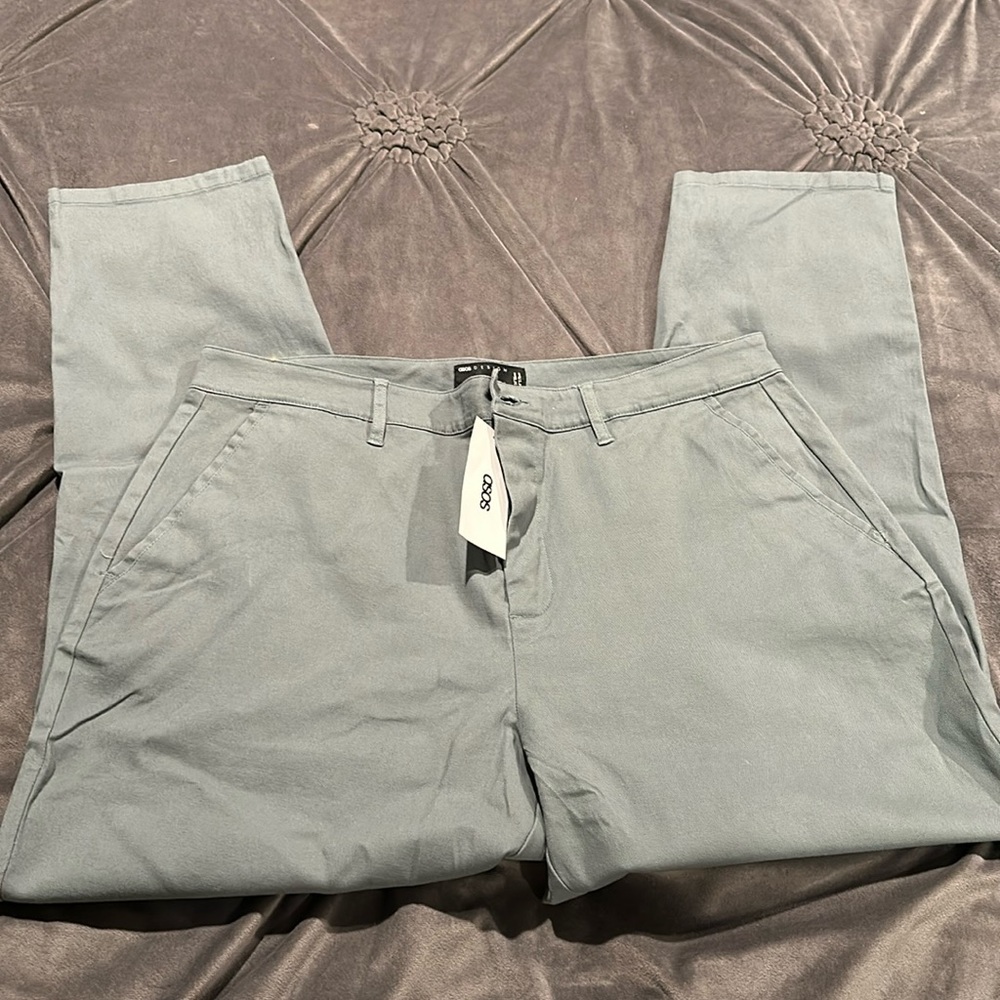 Button fly chino pants- greenish gray